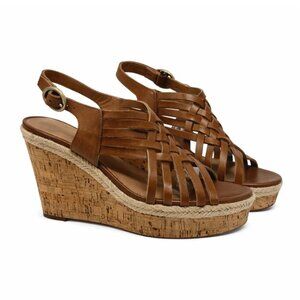 Franco Sarto Tammie Espadrille Cork Wedge Sandal Brown Leather Women's size 8